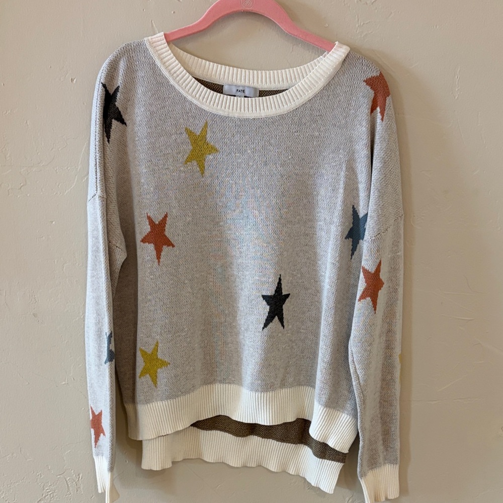 Fate Star Patterned Gray Sweater Size S